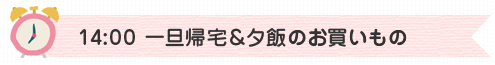 14:00　一旦帰宅＆夕飯のお買いもの
